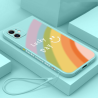 Straight Edge Rainbow Pattern Flüssigsilikon-Schutzhülle mit Handschlaufe für iPhone 12 Pro (Hell Cyan)