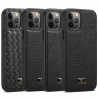 Fierre Shann Leder Textur Handy Back Cover Case für iPhone 12 / 12 Pro (Lychee Schwarz)