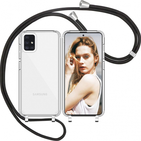 Handykette kompatibel mit Samsung Galaxy A51 5G Handyhülle mit Umhängeband, Handykordel mit Schutzhülle Schwarz