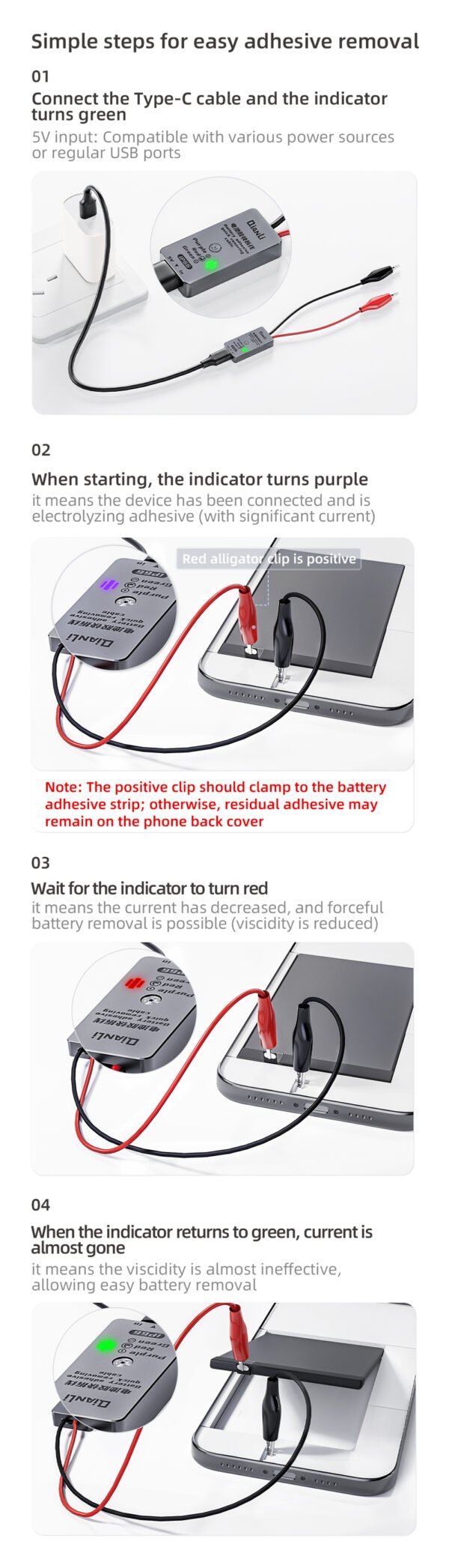 QIANLI iP66 Battery Adhesive Quick Removing Cable - For iPhone – Bild 3