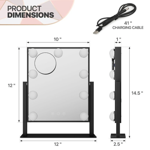 Schwarzer LED Schminkspiegel – Bild 4