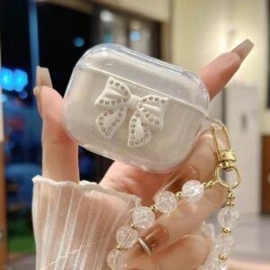 Weißes AirPods Case mit Strass Schleife