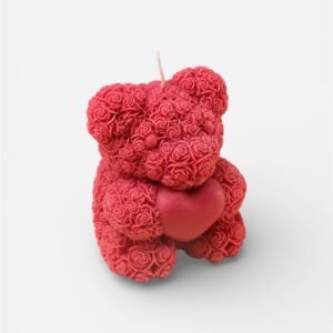 Rosenbär Kerze rot, edles Geschenk & Dekoration