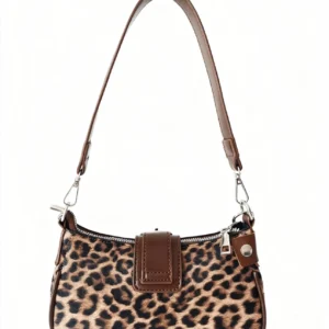 Leopard Schultertasche mit Schnalle, Ketten & Nieten Details