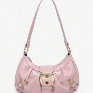 Rosa Schultertasche im Soft-Look mit goldener Schnalle