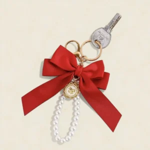 Schlüsselanhänger Schleife mit Perlen Rot