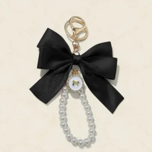 Schleifen Taschenanhänger mit Perlen (Schwarz)
