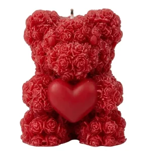 Rosenbär Kerze rot, edles Geschenk Dekoration