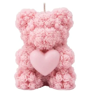 Rosenbär Kerze Rosa, romantisches Deko-Highlight